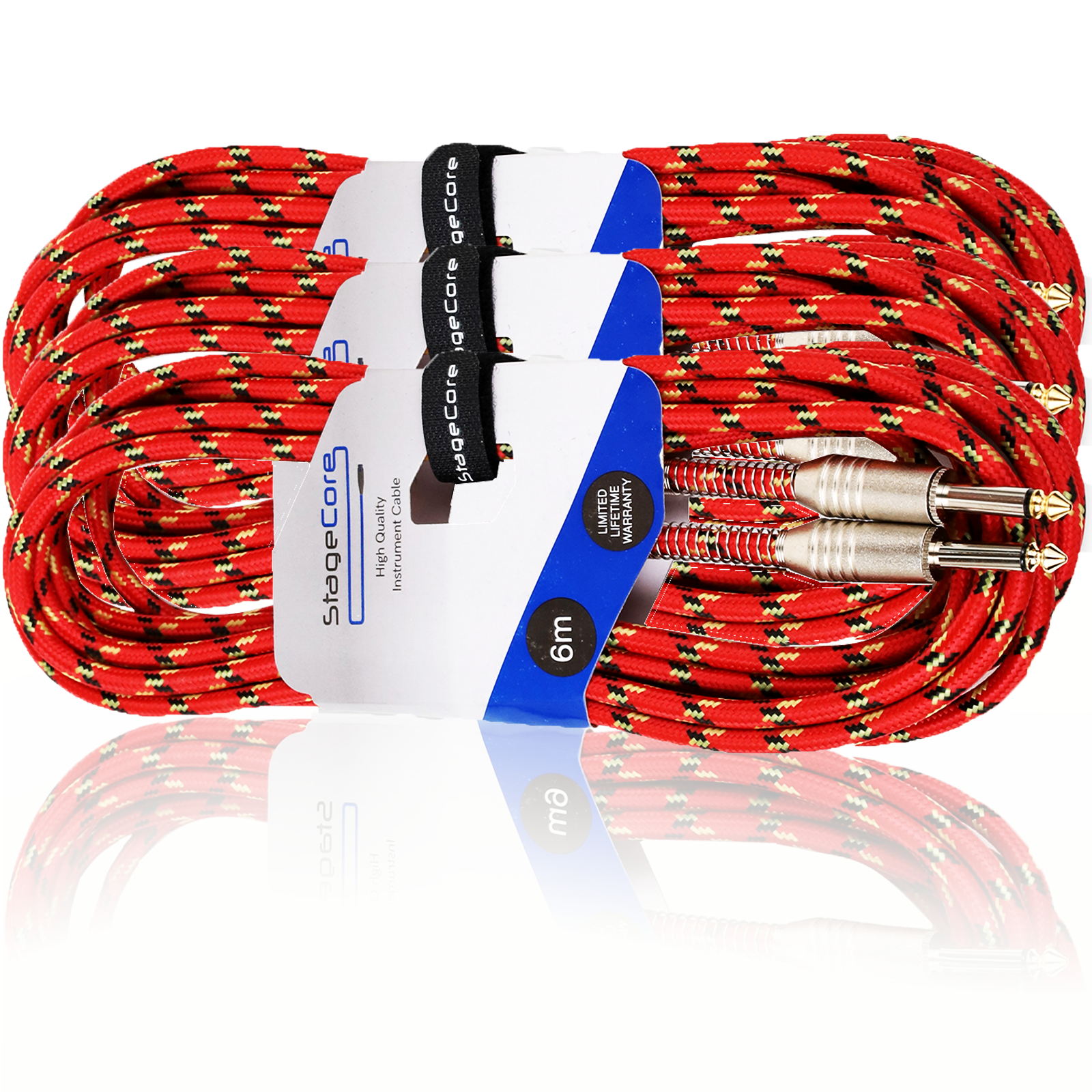 3x 6M Guitar Cable Lead Braided Vintage Tweed Style Electric Bass Acoustic