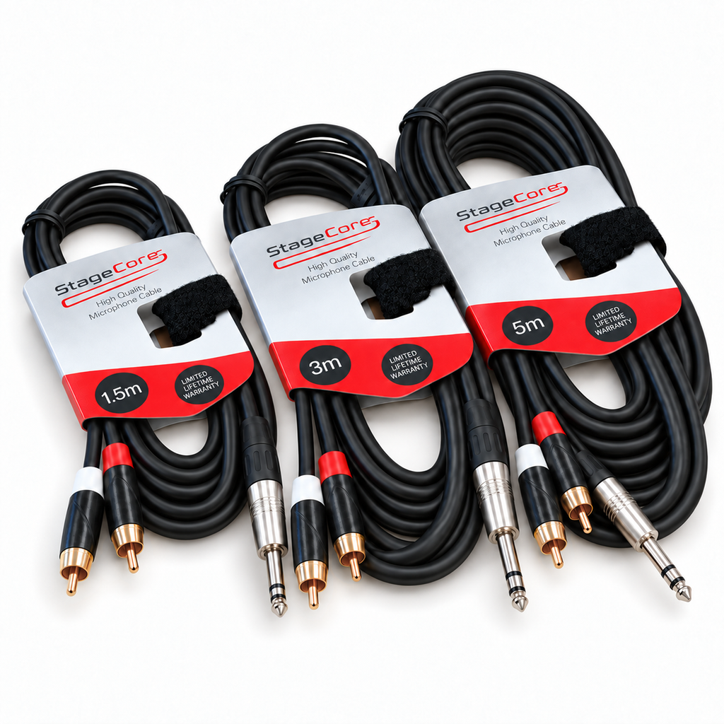 6.35mm Stereo Jack to Twin RCA Phono Leads 1.5m 3.0m & 5.0m