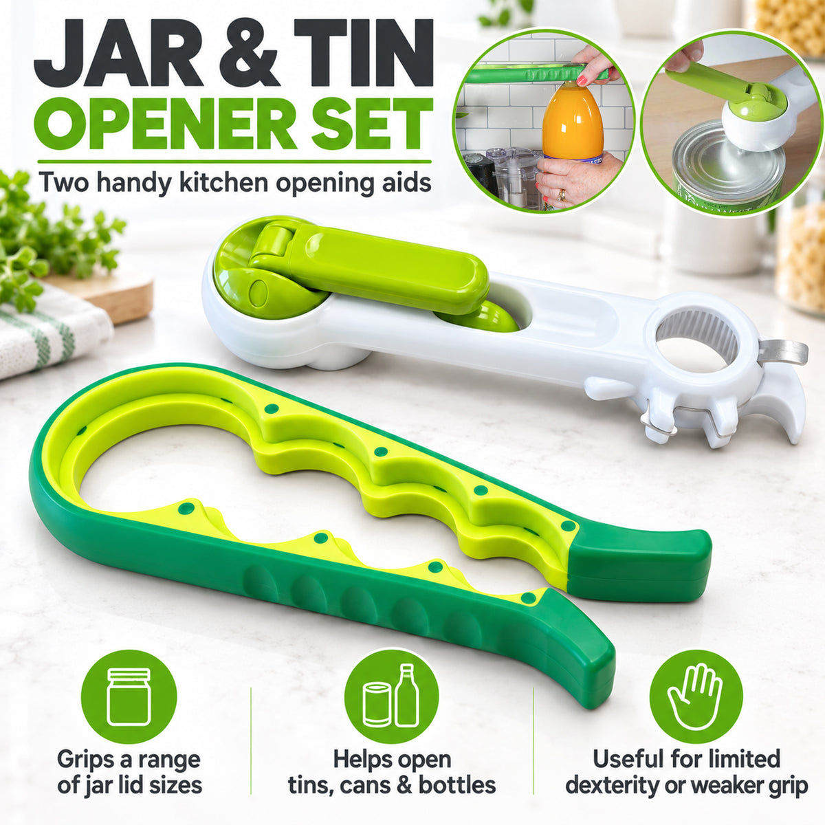 Pair of Aid Mobility Multi Openers - Tin Jar Bottle Lids & Ring Pull Cans