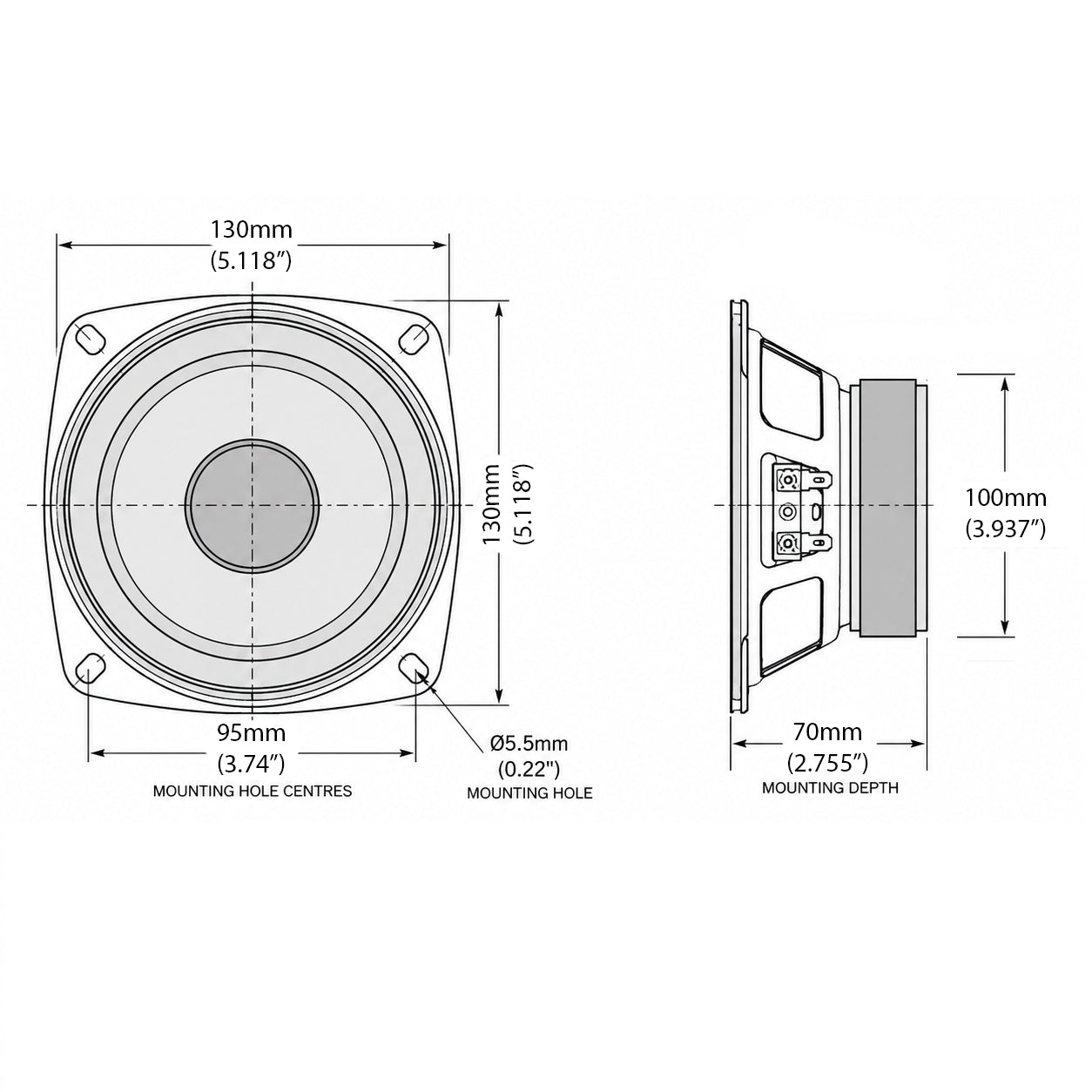 5 1/4 Inch Midrange Speaker Hi-Fi Chassis Driver 60W PAIR