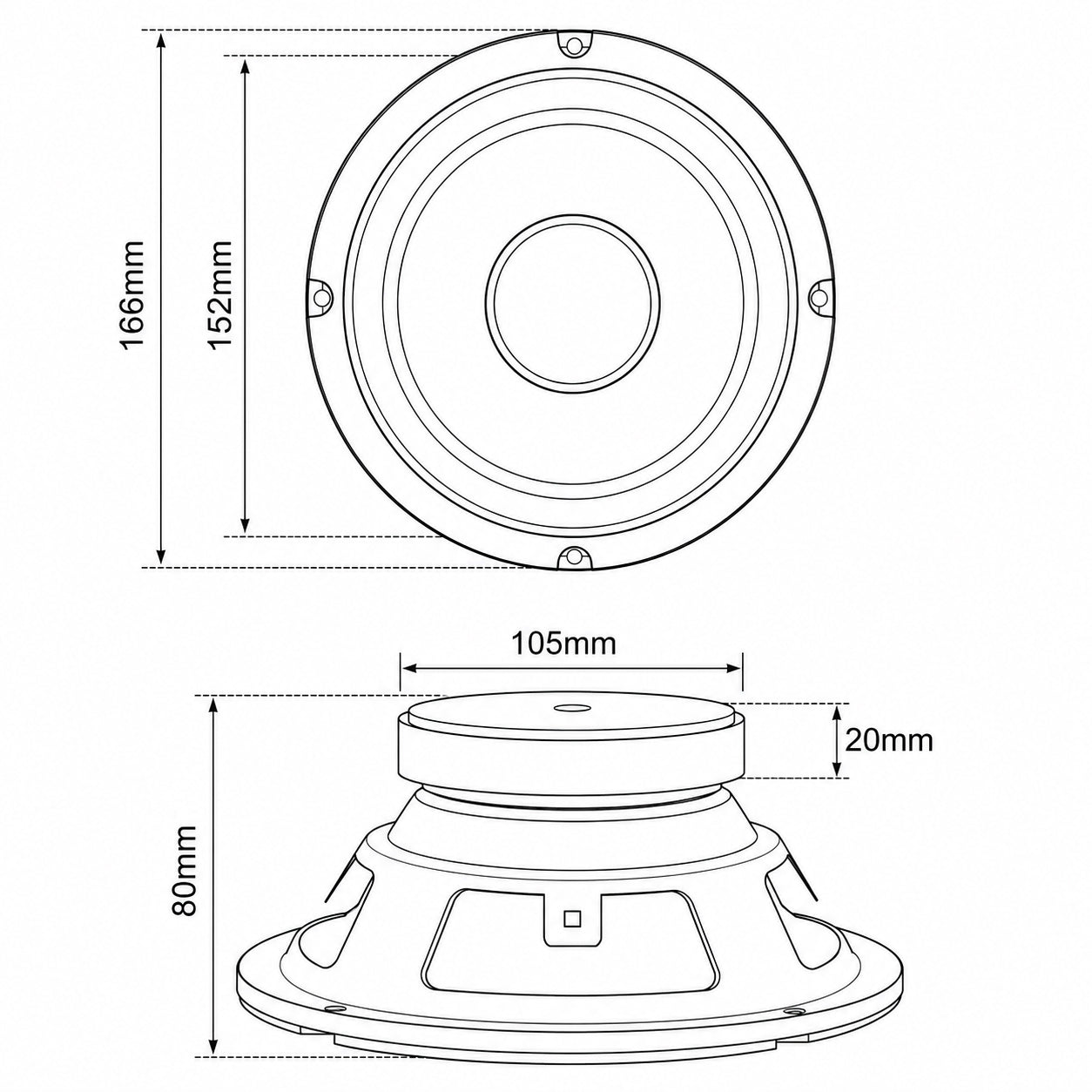 6.5" Inch Bass Mid Speaker Driver with Rubber Surround