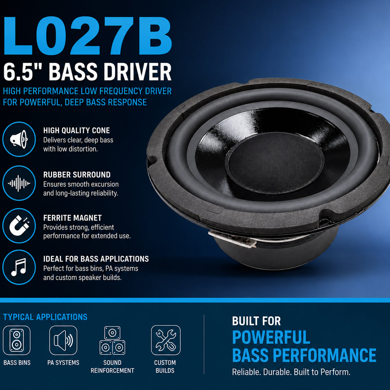 6.5" Inch Bass Mid Speaker Driver with Rubber Surround