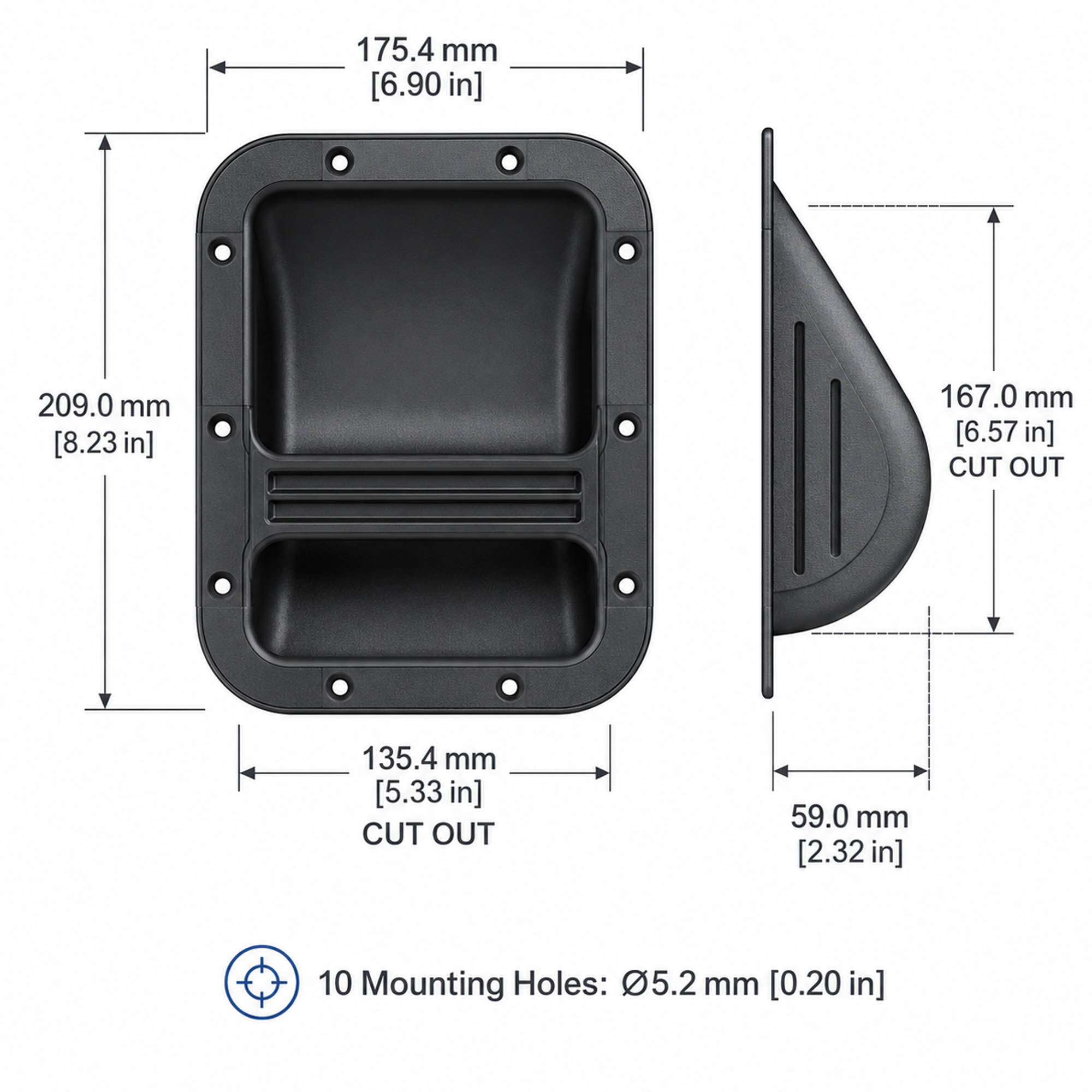 Large Plastic Recessed Cabinet Bar Handles (Pair)