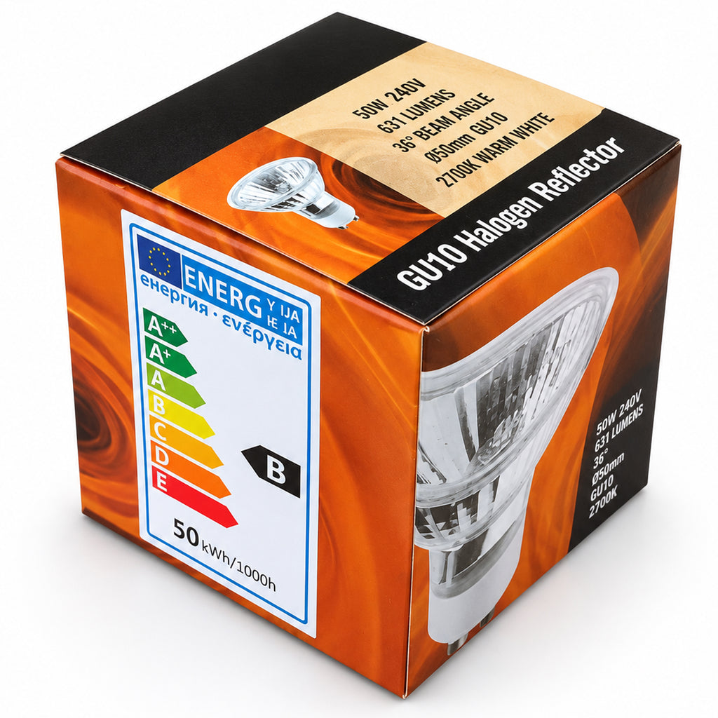 50W Halogen GU10 Lamp Warm White Pack of 10