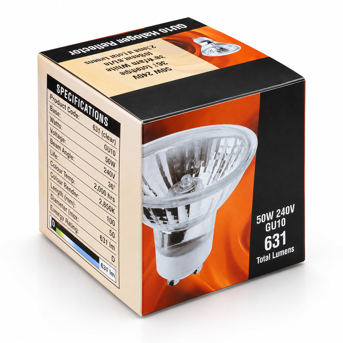 50W Halogen GU10 Lamp Warm White Pack of 10