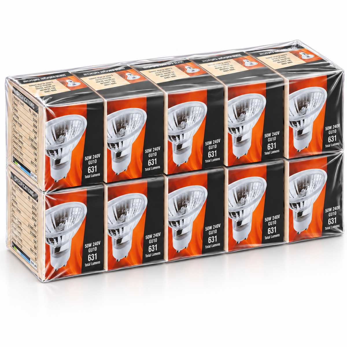50W Halogen GU10 Lamp Warm White Pack of 10