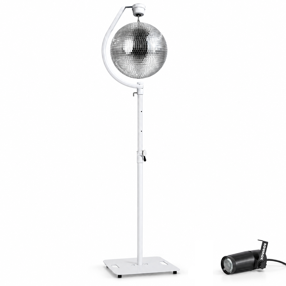 16" Mirror Ball Kit with White Stand, Curved Motor Bracket inc Pinspot