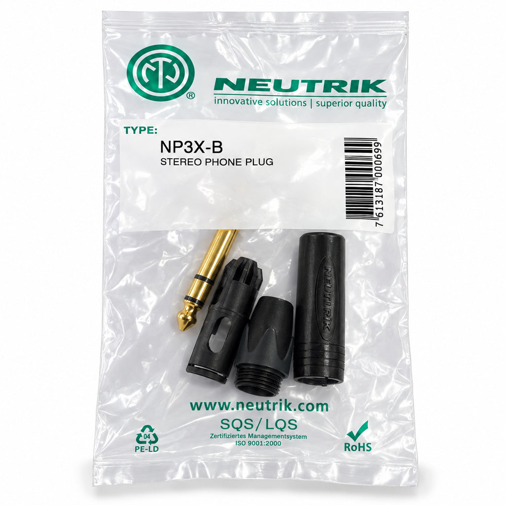 NP3X-B 6.35mm Stereo TRS Jack Plug Gold Contacts
