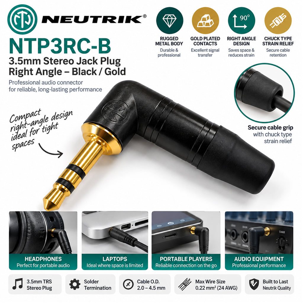 NTP3RC-B 3.5mm Stereo TRS Jack Plug Gold Contacts