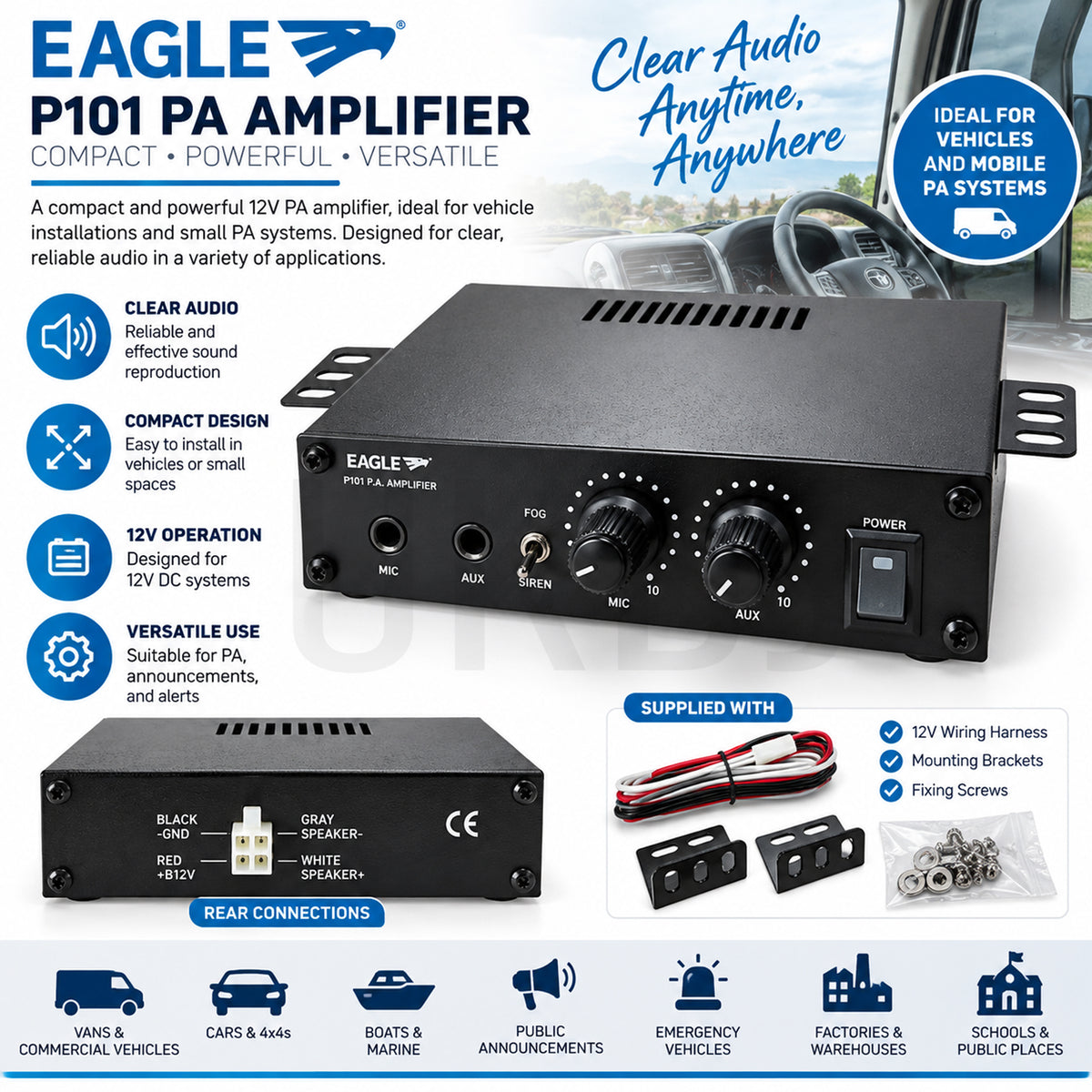 12v Amplfier 12w Mobile PA for Boats and Cars