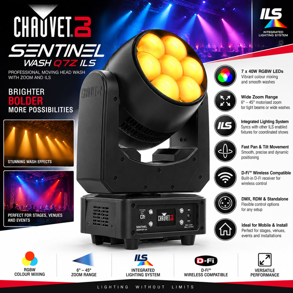 Sentinel Wash Q7Z ILS RGBW LED Moving Head Wash with Zoom