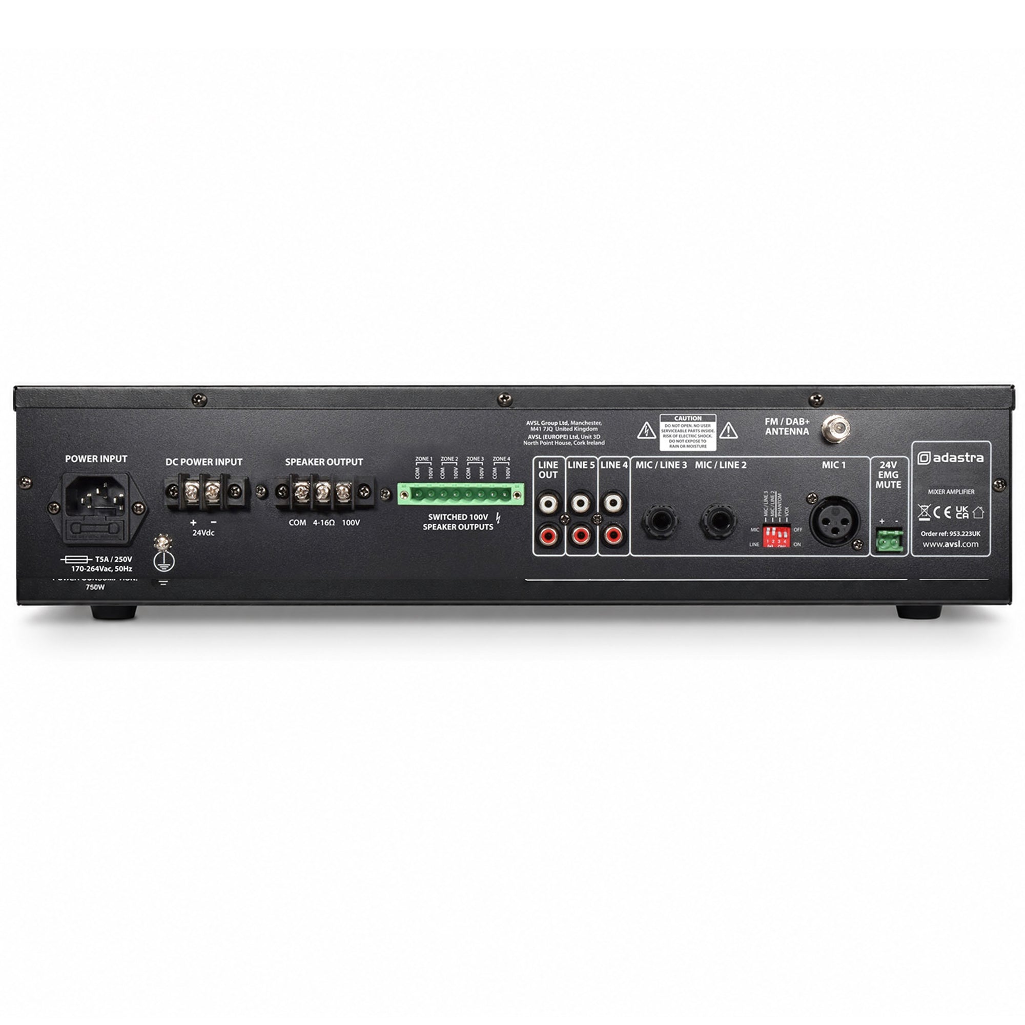 RM480D 4 Zone 480w 100V Line Mixer Amplifier and Media Player