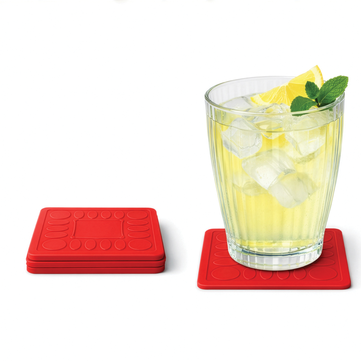 4pc Non Slip Silicone Coaster Set Secure Adhesion Red Blue Yellow