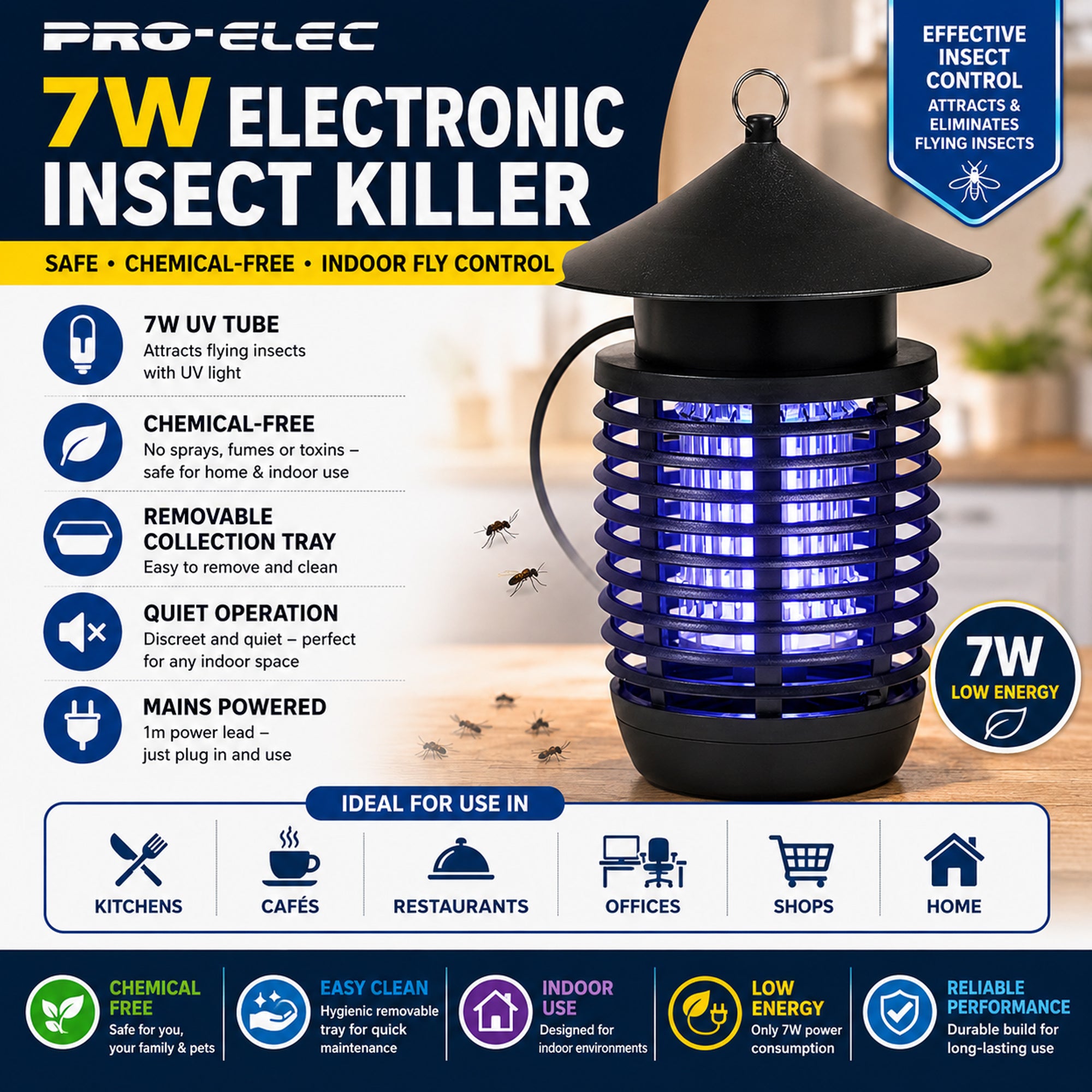 Hanging 7W UV Electric Fly Bug Killer For Bar Cafe School or Domestic Home