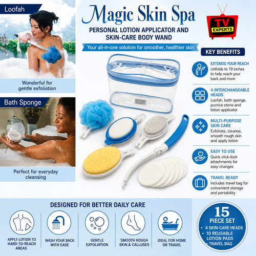 15pc  Lotion Applicator Set Magic Skin Spa Ergonomic Body Wand inc Travel Bag