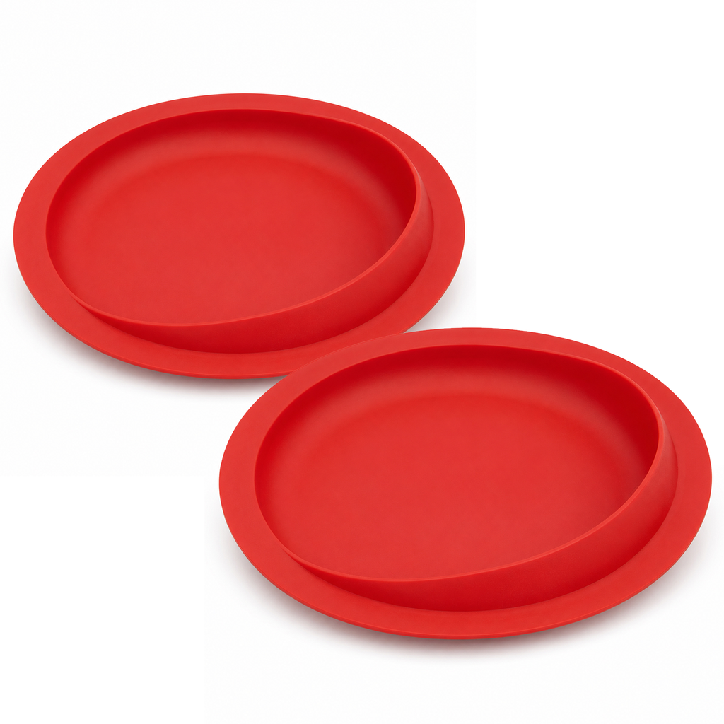 Pair of Red Dignity Dish Spill Proof Non Slip Suction Base