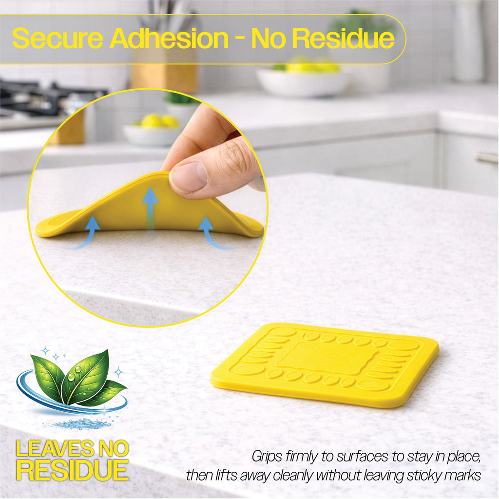 4pc Non Slip Silicone Coaster Set Secure Adhesion Red Blue Yellow
