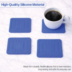4pc Non Slip Silicone Coaster Set Secure Adhesion Red Blue Yellow