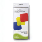 4pc Non Slip Silicone Coaster Set Secure Adhesion Red Blue Yellow