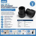 Set Of 2 Replacement Black Rubber Ferrules 20mm