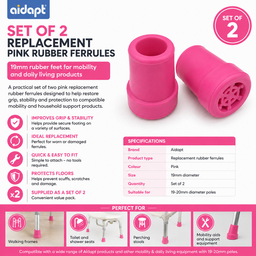 Set Of 2 Replacement Pink Rubber Ferrules 19mm