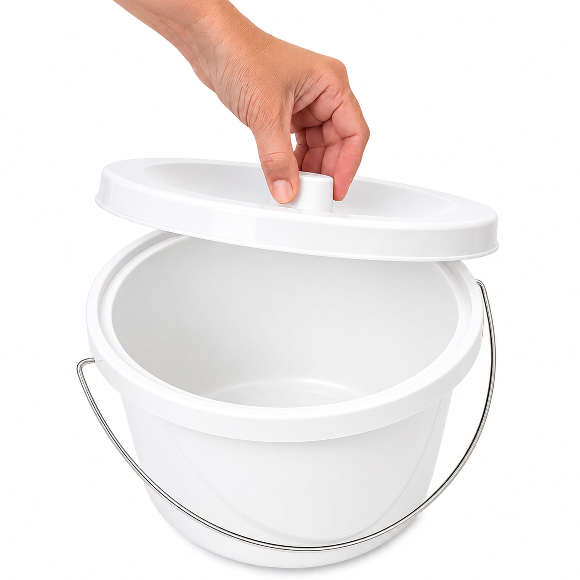 5L Commode Bucket and Lid White with Chrome Handle