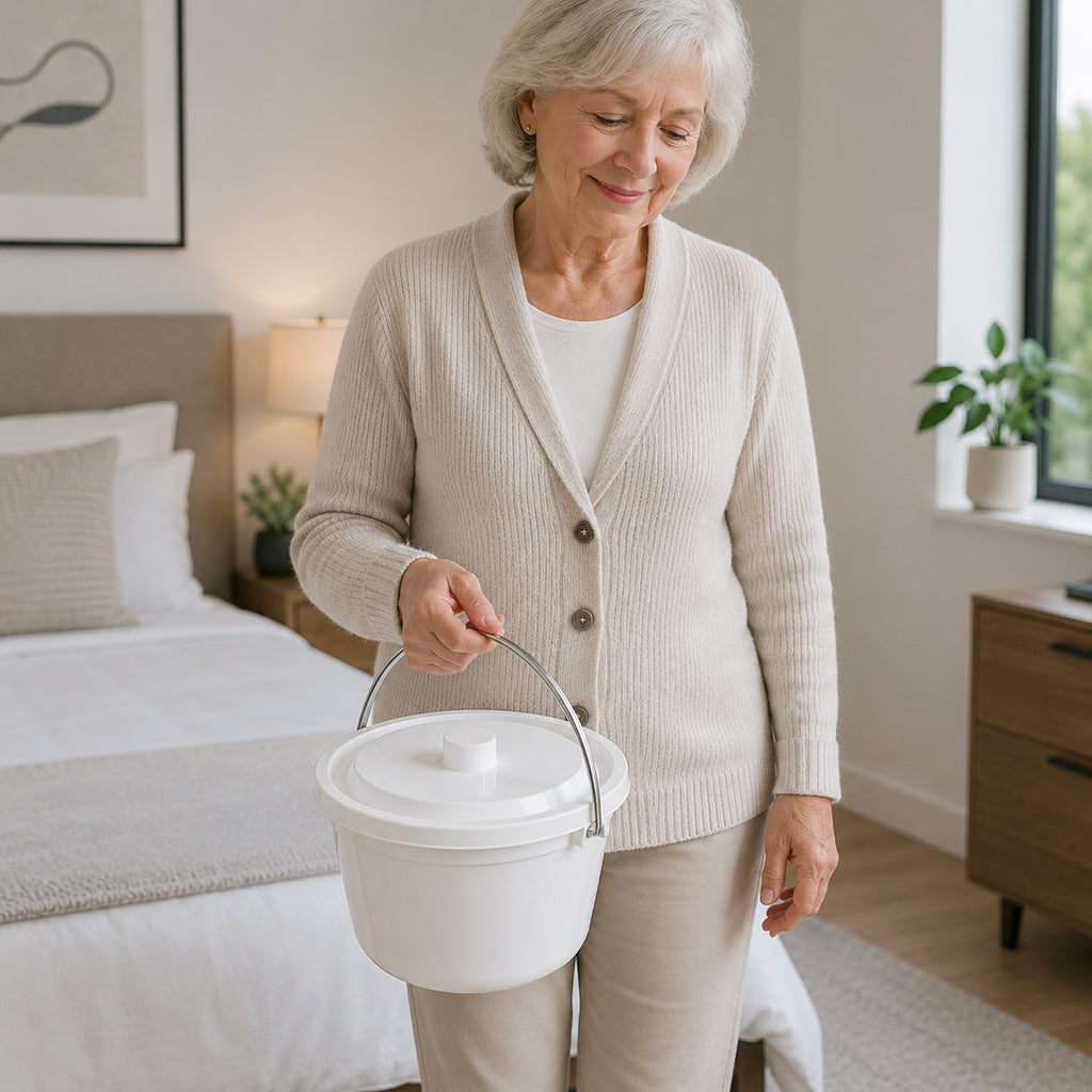 5L Commode Bucket and Lid White with Chrome Handle