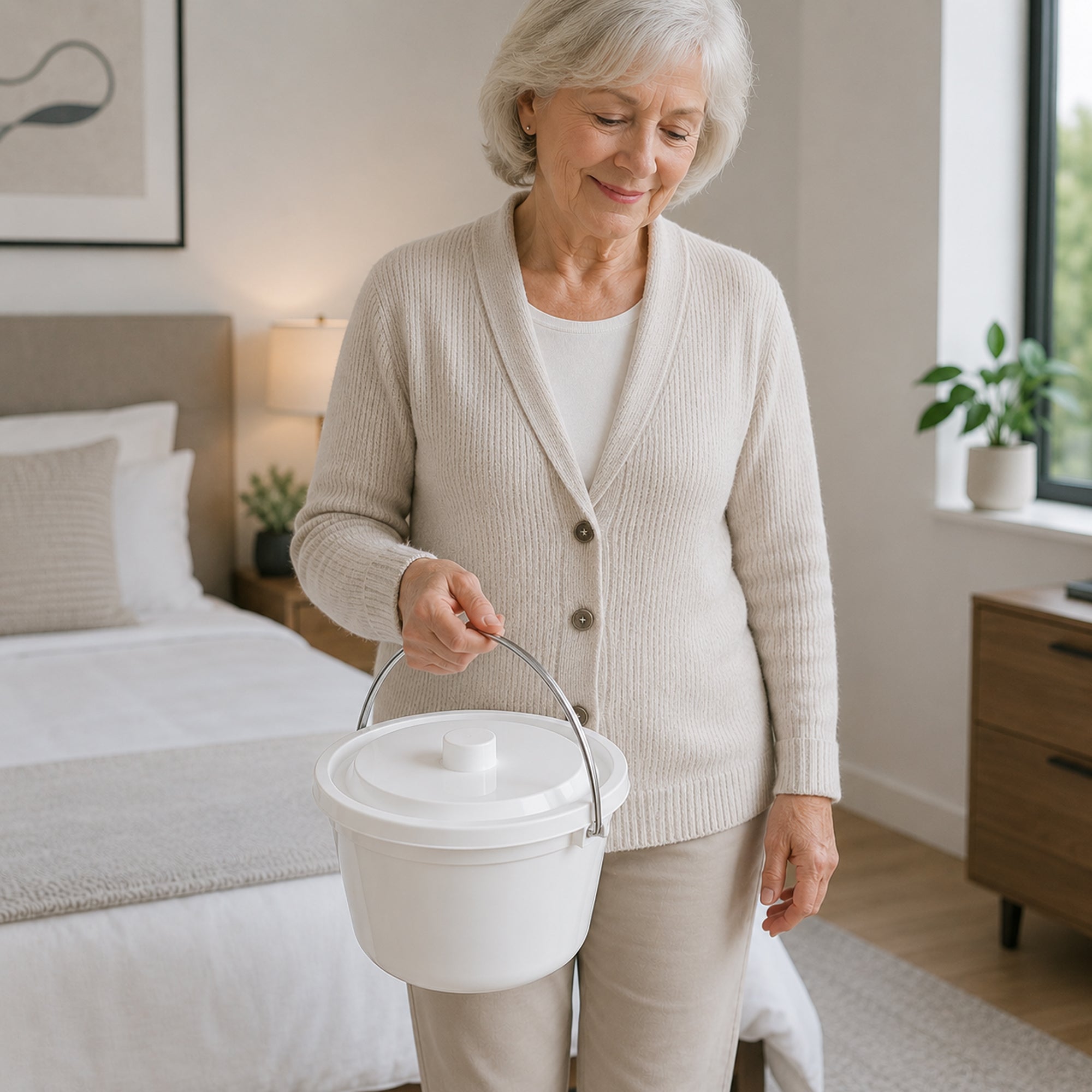 5L Commode Bucket and Lid White with Chrome Handle