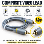 Silver Collection 5m RCA Phono Composite Video Signal Lead CCTV TV Picture