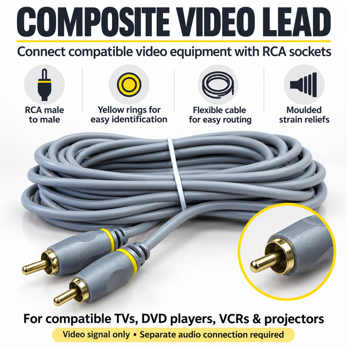 Silver Collection 5m RCA Phono Composite Video Signal Lead CCTV TV Picture