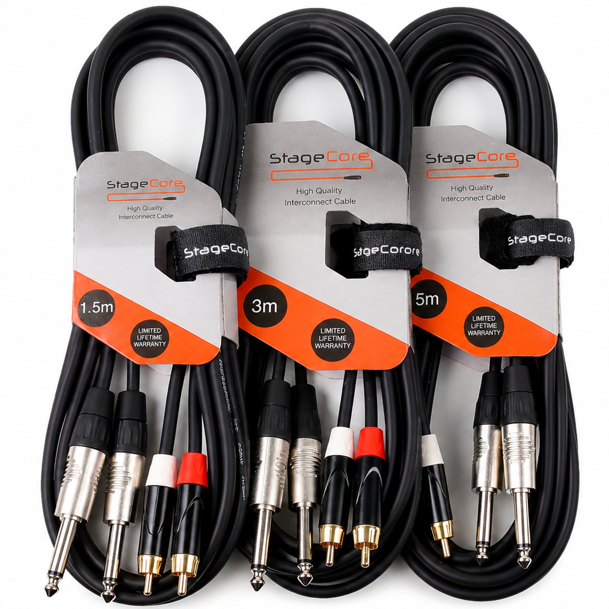 Twin 6.35mm Mono Jack to Twin RCA Phono Leads