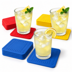 4pc Non Slip Silicone Coaster Set Secure Adhesion Red Blue Yellow