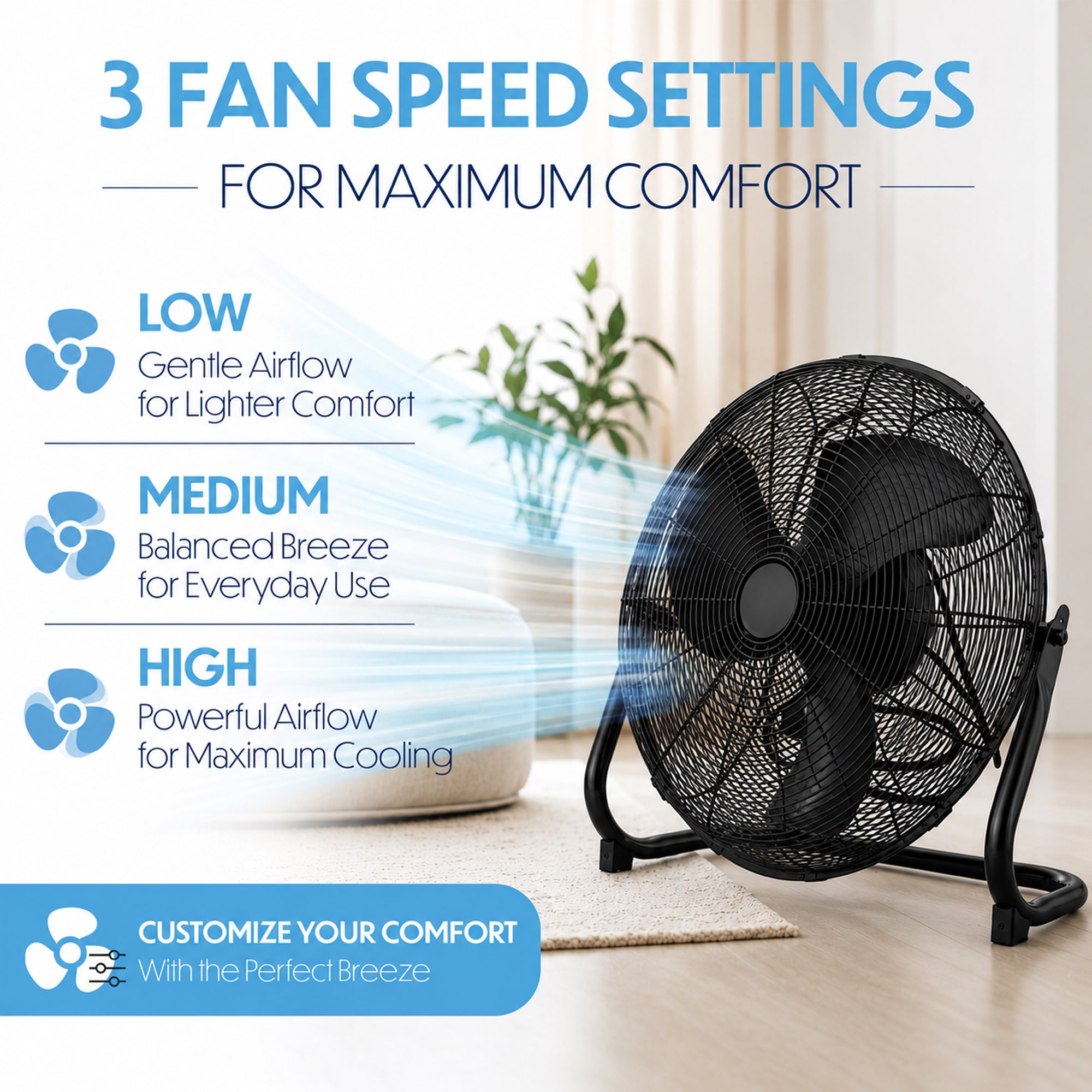 18" (45 cm) Ultra High Velocity Black floor Fan Air Circulator
