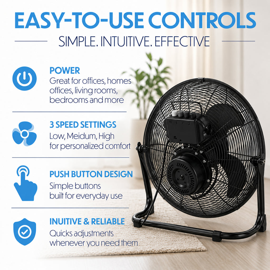 18" (45 cm) Ultra High Velocity Black floor Fan Air Circulator