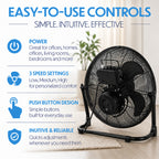 18" (45 cm) Ultra High Velocity Black floor Fan Air Circulator