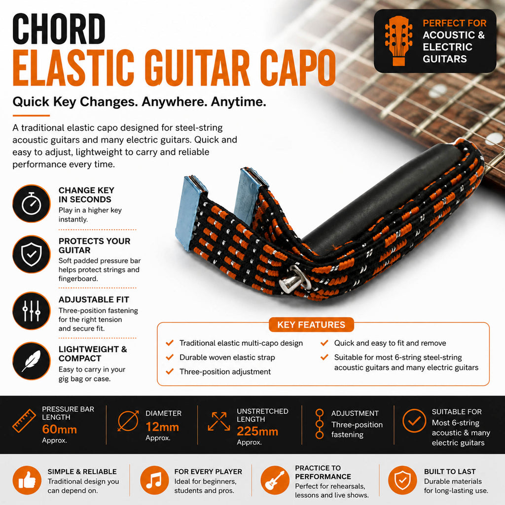 Elastic Capo Chord Easy Install Durable Multi Capo for Acoustic Guitars PAIR