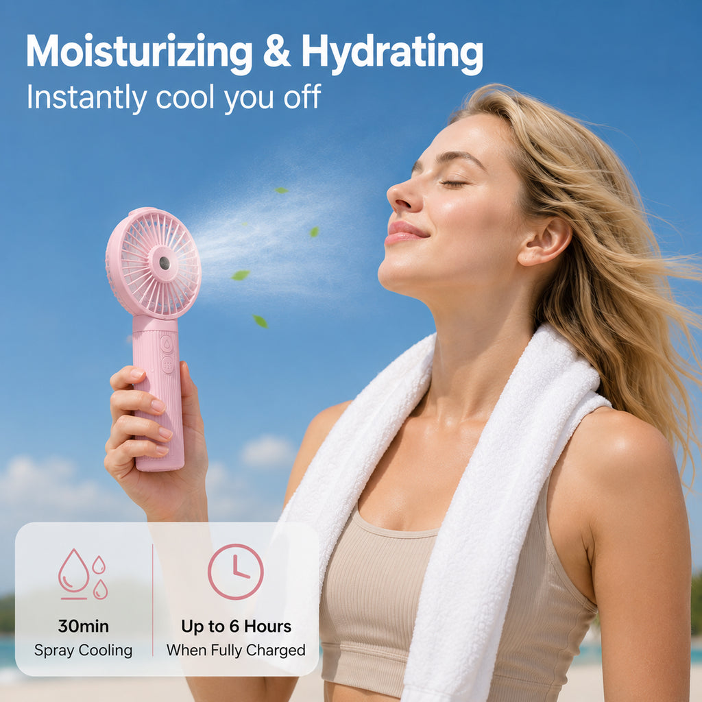 Mini Hand Held Mist Fan With Water Bottle Portable Compact Travel Rechargeable