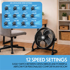 12" Rechargeable Air Circulator Black Wall Floor Fan