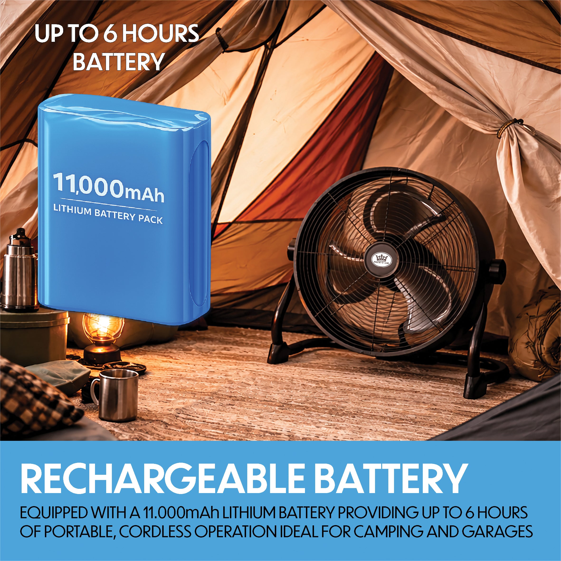 12" Rechargeable Air Circulator Black Wall Floor Fan