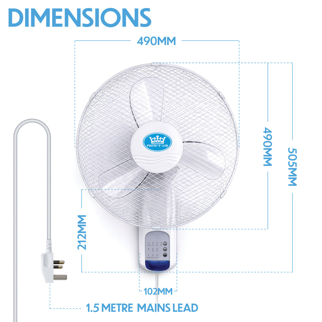18 inch 3 Speed Oscillating Wall Fan with Remote Control and Timer
