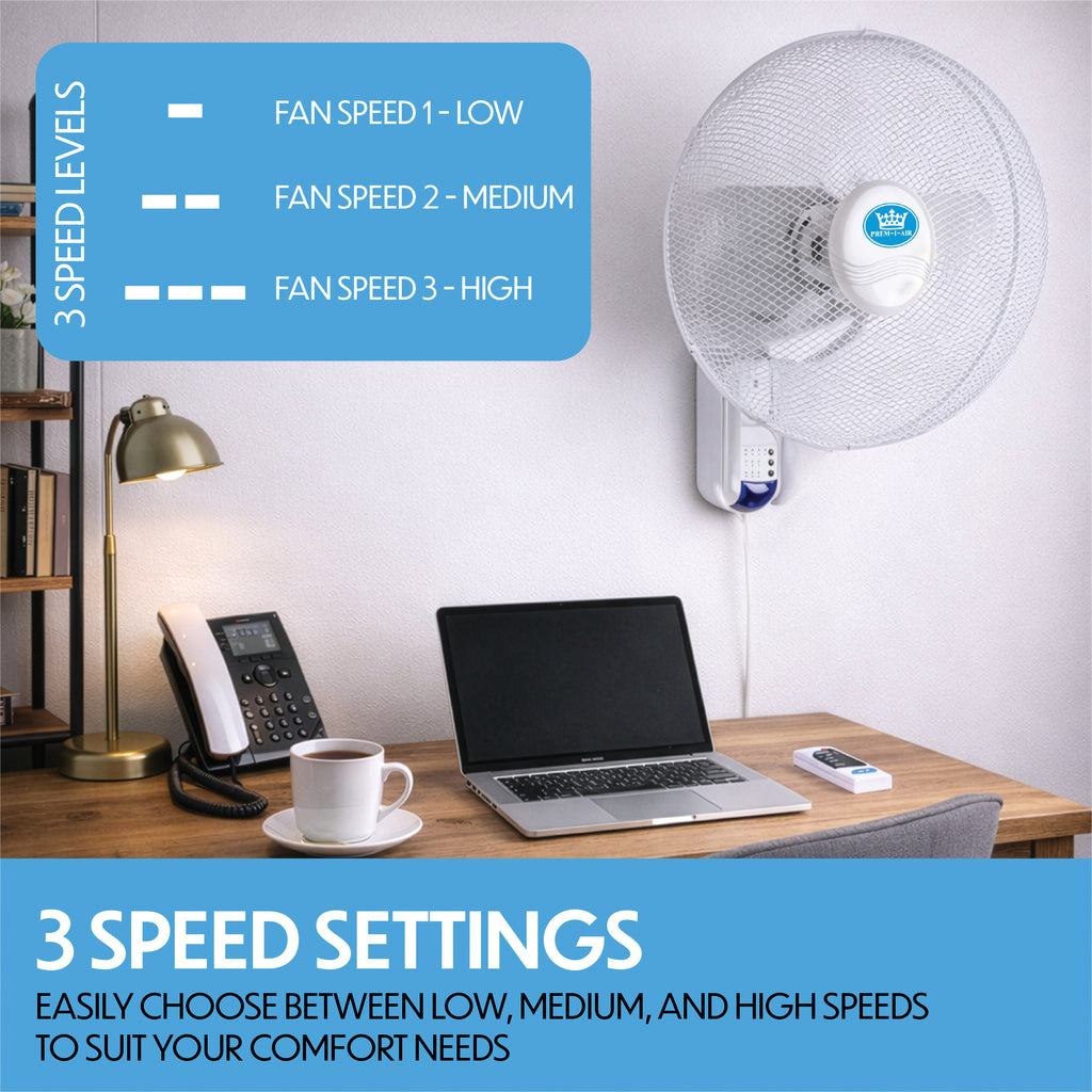 18 inch 3 Speed Oscillating Wall Fan with Remote Control and Timer