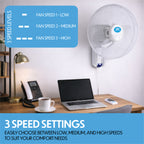 18 inch 3 Speed Oscillating Wall Fan with Remote Control and Timer