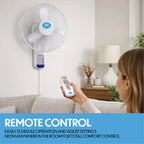 18 inch 3 Speed Oscillating Wall Fan with Remote Control and Timer