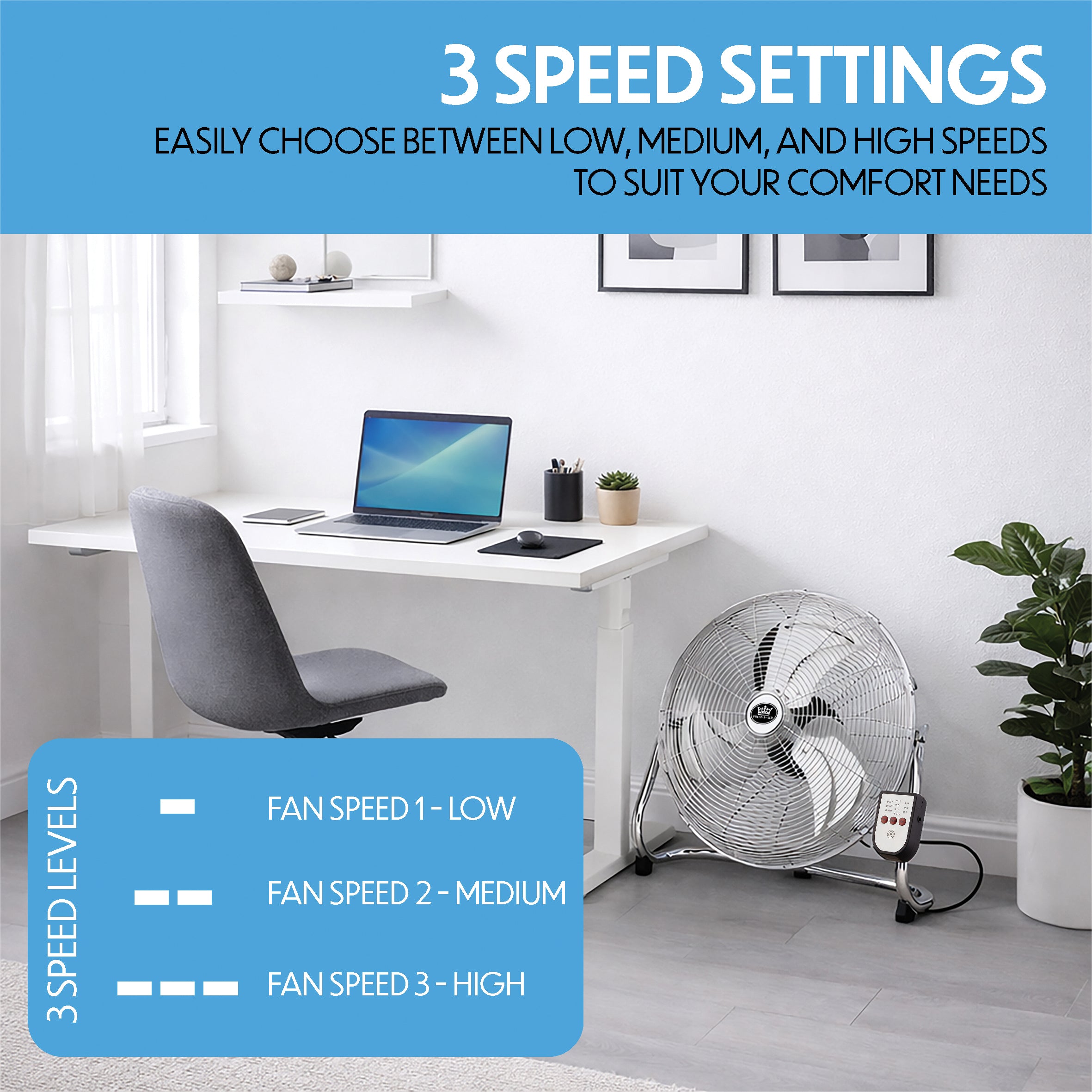 Floor Standing Air Circulator Fans Chrome Metal 3 Speed 12 to 20 inch