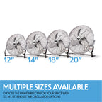 Floor Standing Air Circulator Fans Chrome Metal 3 Speed 12 to 20 inch