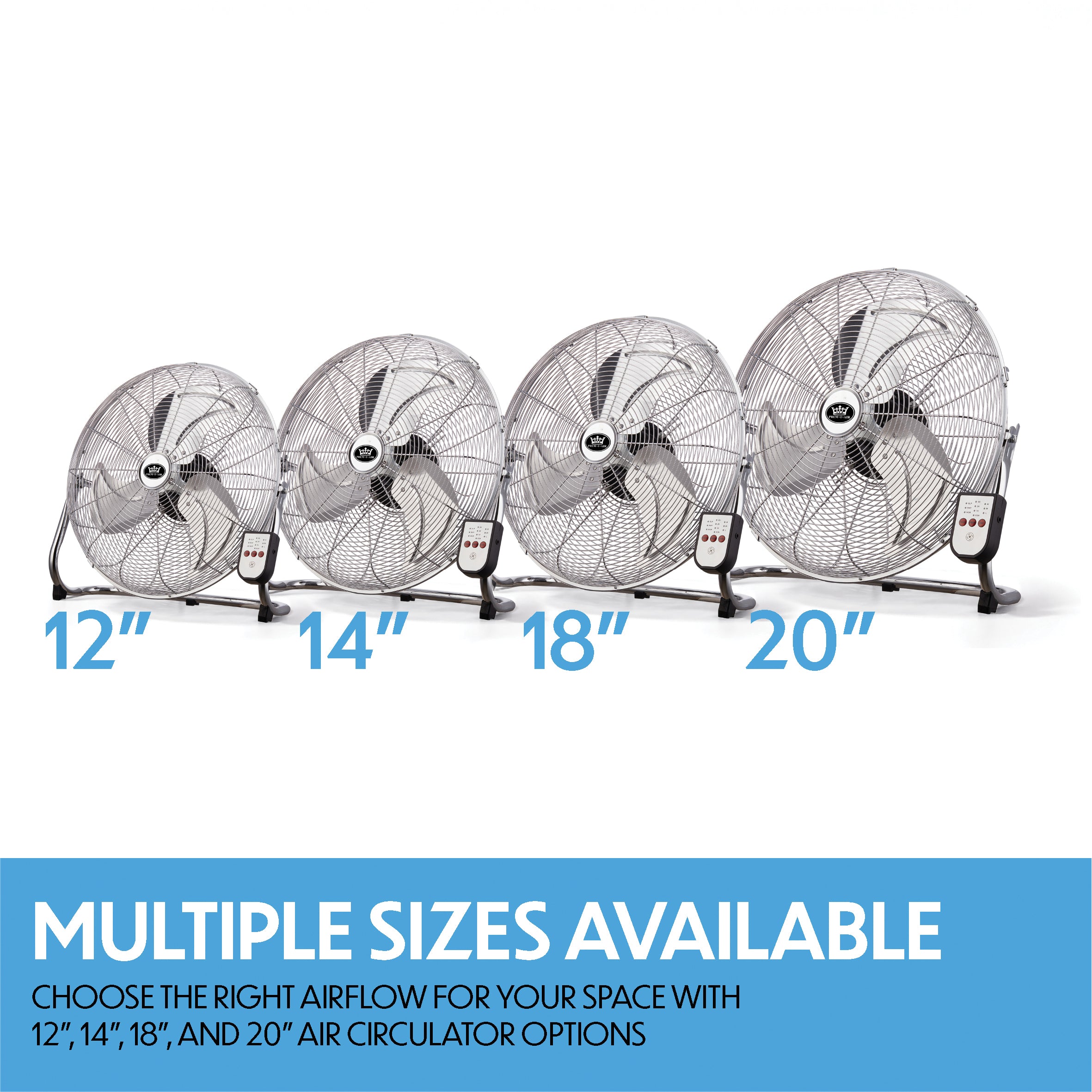 Floor Standing Air Circulator Fans Chrome Metal 3 Speed 12 to 20 inch