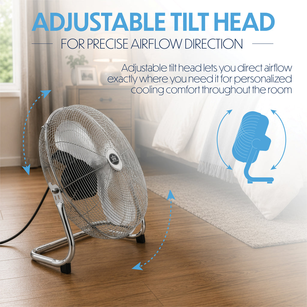 18" Chrome High Velocity Industrial 3 Speed Floor Fan Cooling