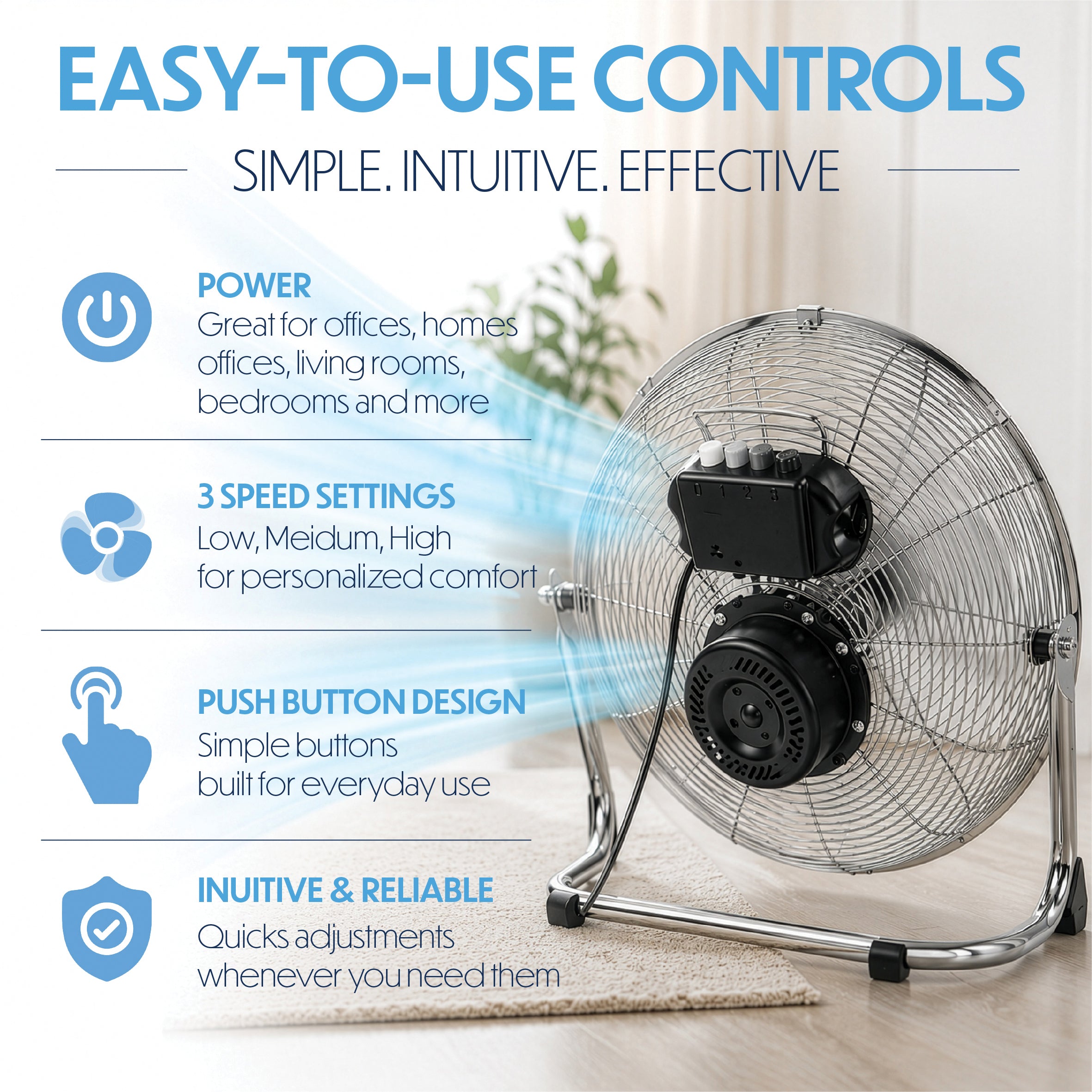 18" Chrome High Velocity Industrial 3 Speed Floor Fan Cooling