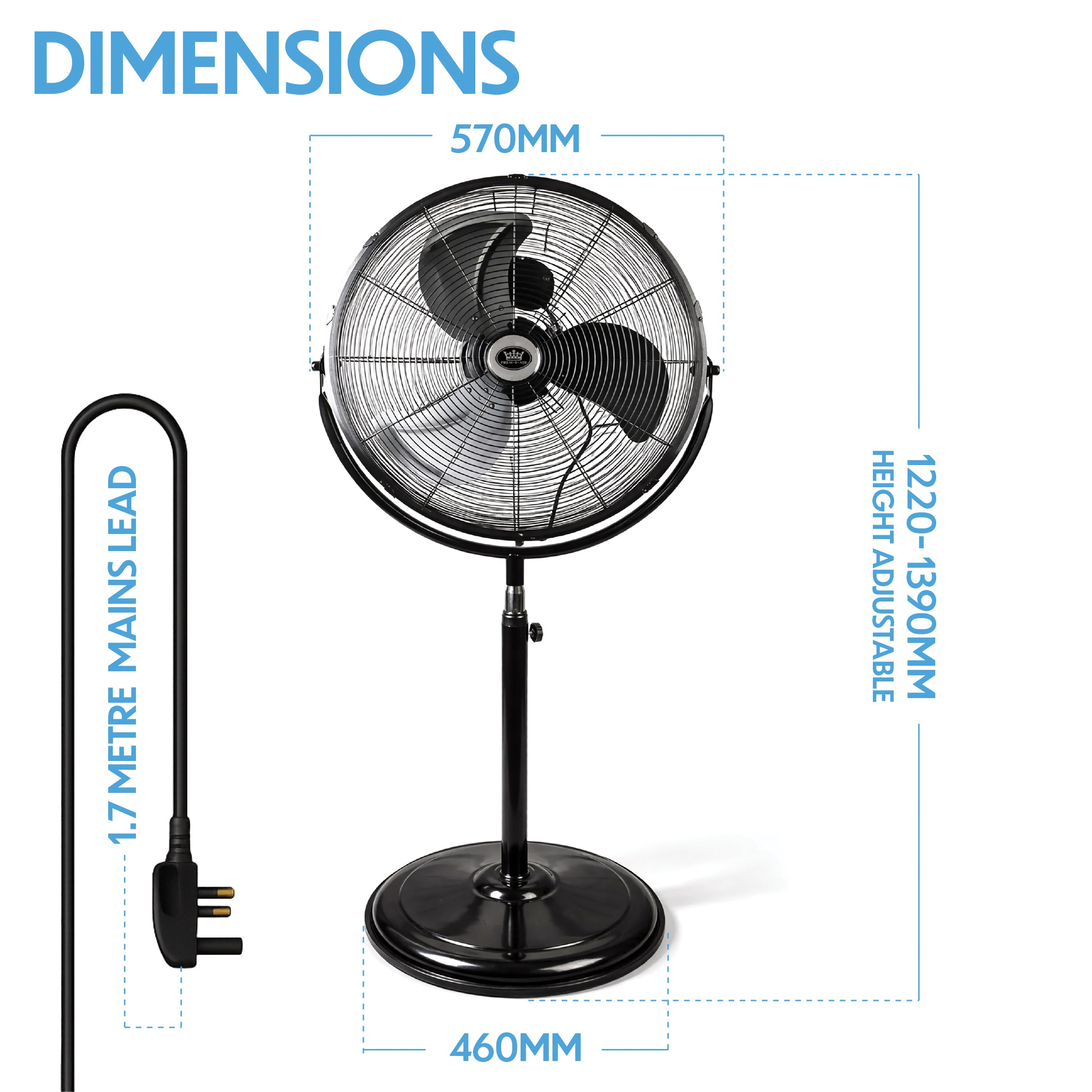 High Velocity 18 Inch Heavy Base Oscillating Pedestal Fan