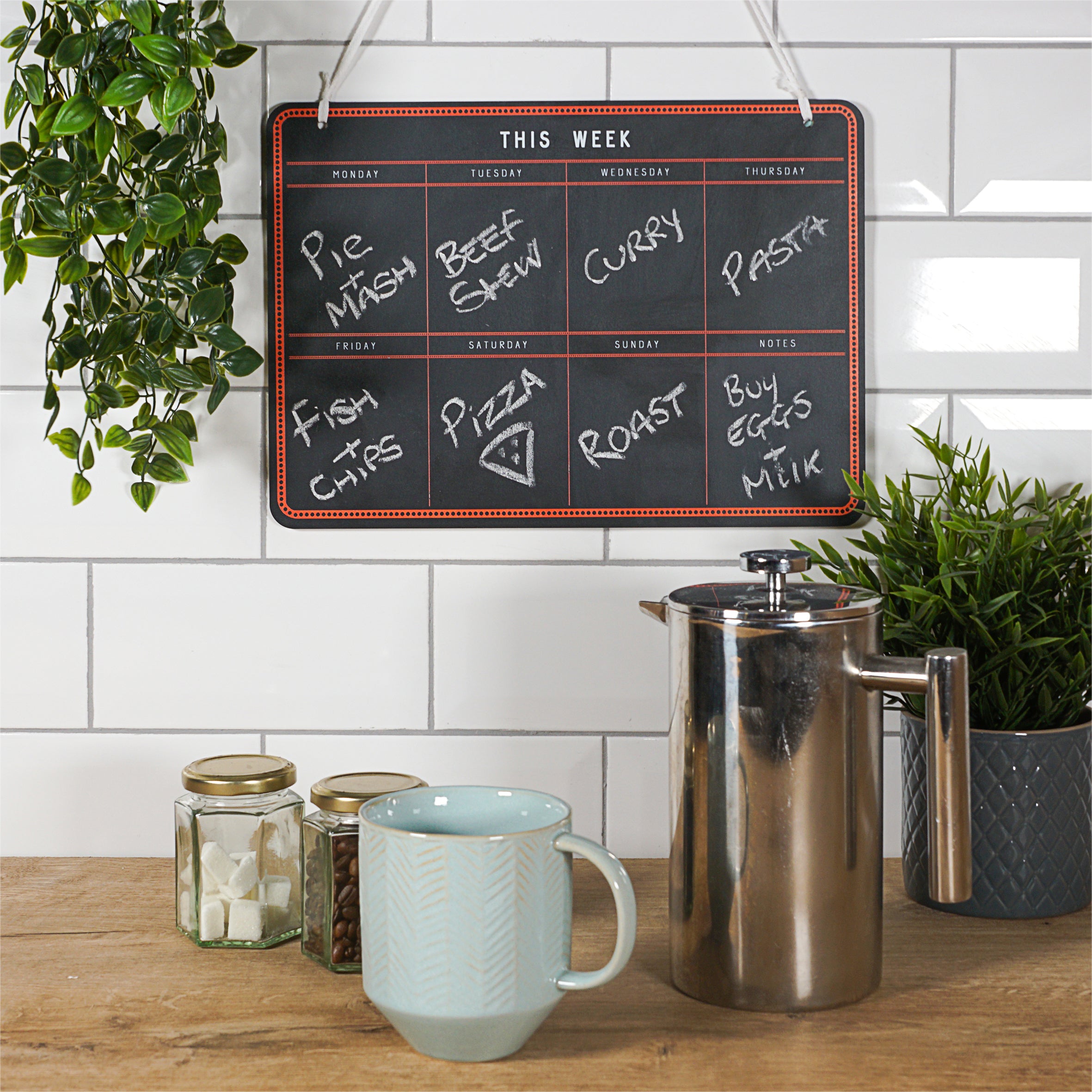 Hanging Chalkboard Week Planner with 8 Section and Blank Reverse Side